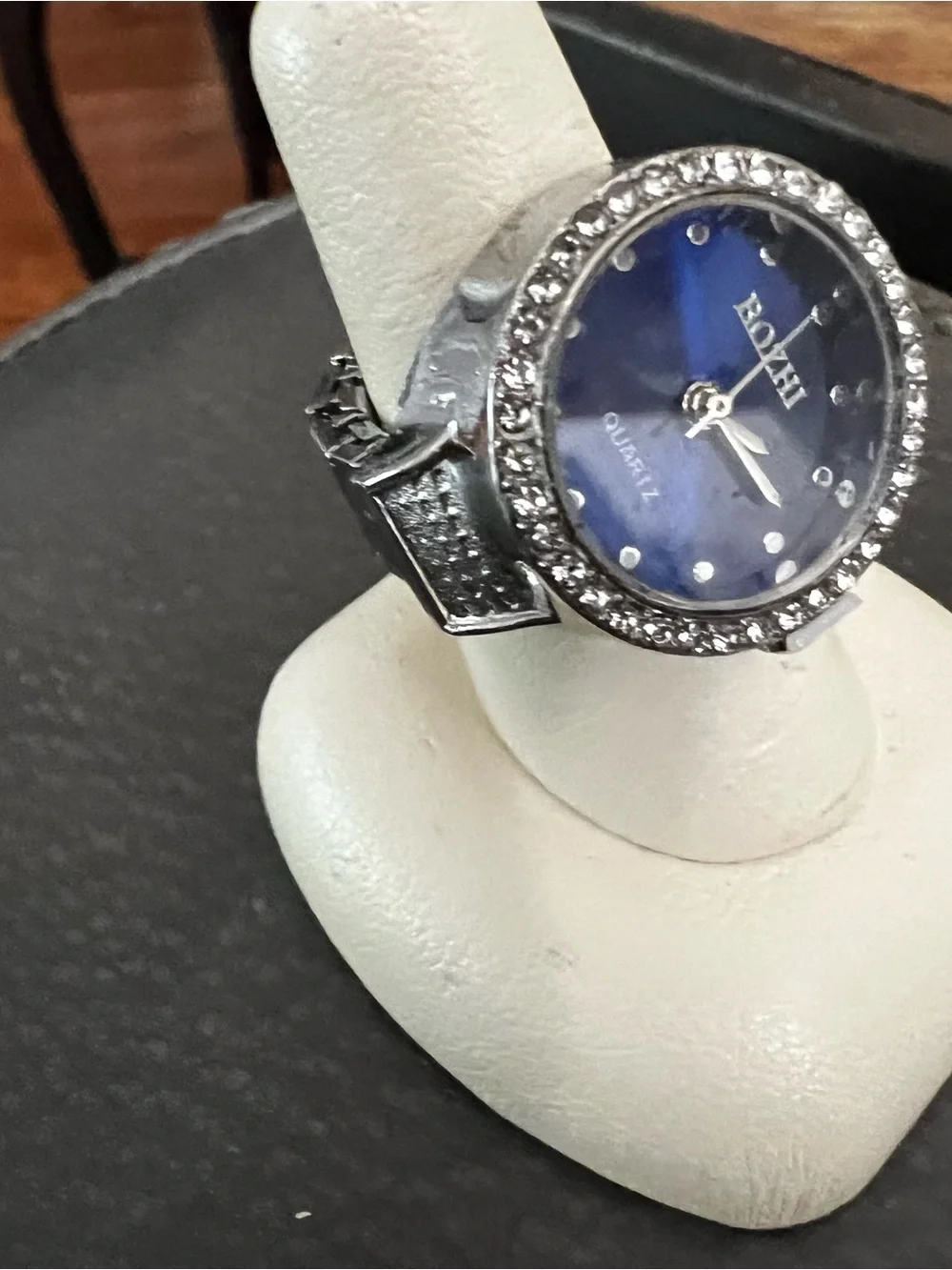 Women's Silver Tone Blue Dial Crystal Accent Quartz Watch